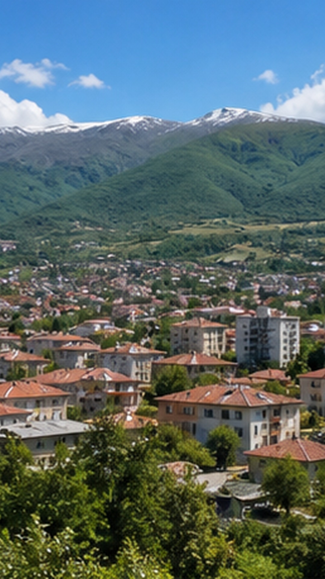 Панорама на град Твърдица в подножието на Балкана